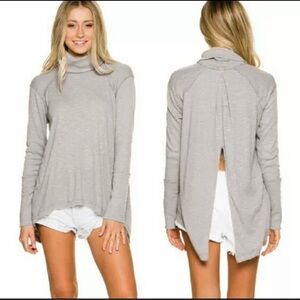 Free People Gray Turtleneck Sweater with Open Back